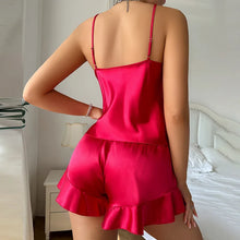 Load image into Gallery viewer, 2pcs Sexy Silk Soild Color Suspender and Short V-Neck Sleeveness Sling Breathable Thin Women Nightdress
