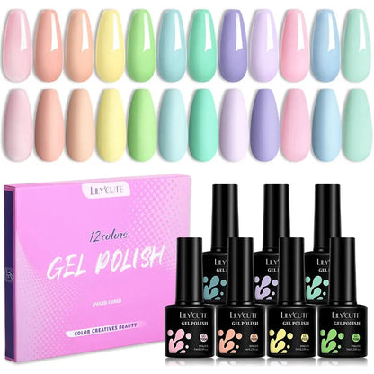 12PCs 7ml Spring Macaron Nail Gel Polish Set Semi Permanent UV Gel For Manicure Soak Off Gel Nail Polish Kit Varnishes - Shop & Buy