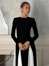 Load image into Gallery viewer, Elegant Black White Patchwork Maxi Dresses Women Fashion O-neck Long Sleeves Slim Dress
