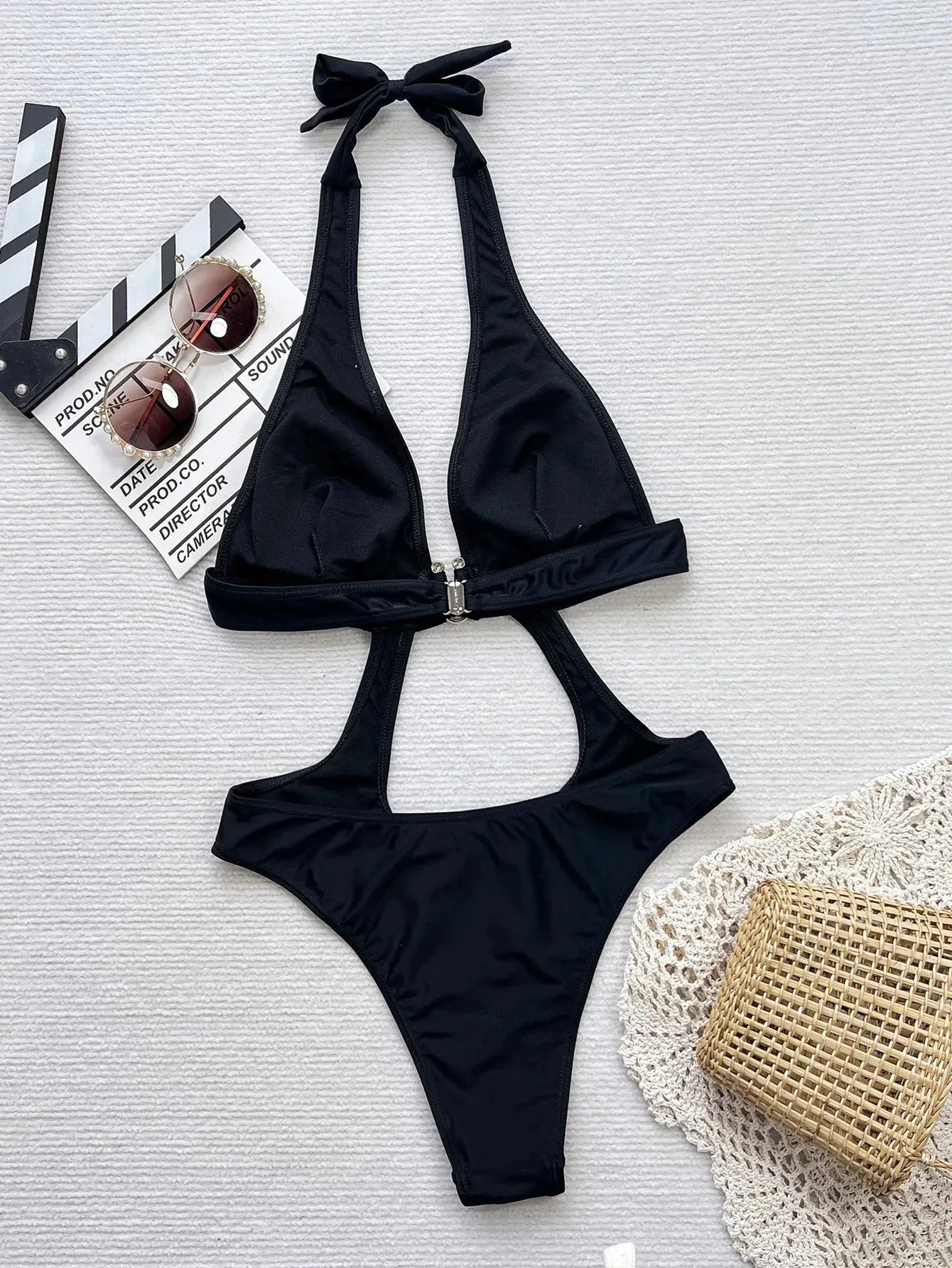 Women's Black One Piece Swimsuit Hollow Out V-neck Backless Thong Bikini - Shop & Buy