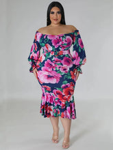 Load image into Gallery viewer, Plus Size Dresses for Women Summer Holiday Clothing Floral Print Off Shoulder Maxi Dress
