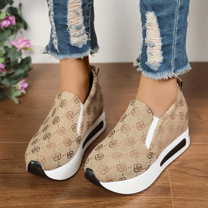 Fashion Embroidered Platform Sneakers for Women Spring Comfort Slip On Walking Shoes Woman Lightweight Thick Sole Sneakers