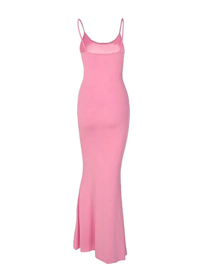 Women's Summer Sexy Party Club Slip Slim Dress Solid Color Spaghetti Strap Low Cut Fishtail Hem - Shop & Buy