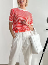 Load image into Gallery viewer, Summer Basic White O-neck Short Sleeve Top Women&#39;s Knitted T-Shirt Office Knitwear Tee
