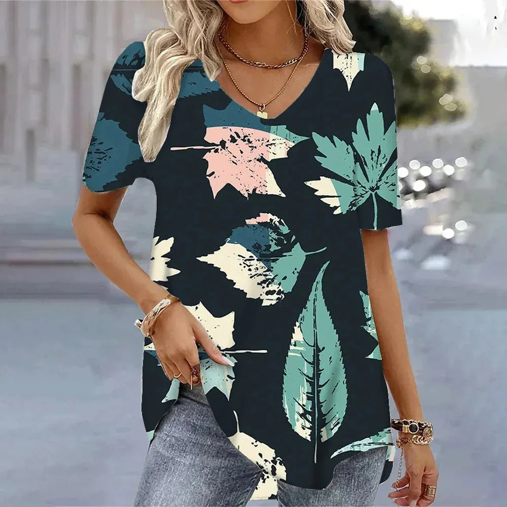 Women's 3d Bohemia Printed T shirts V-neck Short Sleeved Tops Fashion Hawaii Style Blouse Tops - Shop & Buy