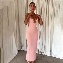 Load image into Gallery viewer, Sexy Pink Push Up Long Dress Ladies Summer Split Black Cut Out Club Bodycon Dress Women Tight Maxi Evening Party Dresses
