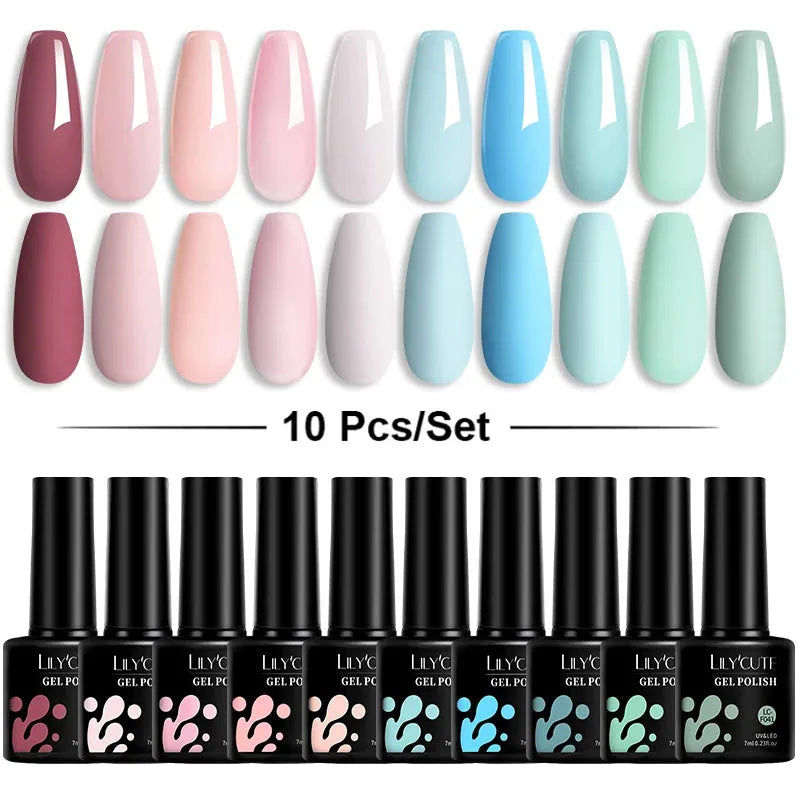 10Pcs/Set Nail Gel Polish Pink Glitter Scheme Popular Spring Colors Semi Permanent Soak Off UV LED Nail Art Gel Kit - Shop & Buy