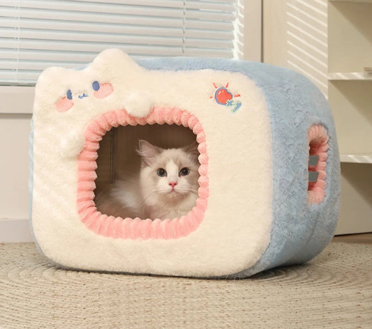 Cute Cat Bed Warm Pet House Kitten Cave Cushion Comfort Cat House Tent Puppy Nest Small Dog Mat Supplies Bed for Cats