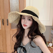 Load image into Gallery viewer, Woman Panama Summer Hat Women Straw Hat Big Brim Beach Hat Foldable Vacation Summer Hat
