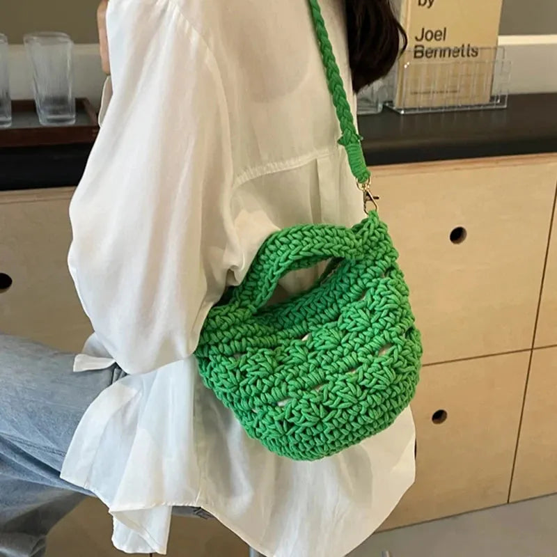 Women's Designer Bag Crochet Cross Shoulder Bag Soft Cotton Fabric Woven Aesthetic Fashion Casual Small Handbags - Shop & Buy