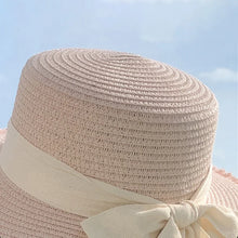 Load image into Gallery viewer, Bow Ribbon Straw Cover Cap Women Wide Brim Soft Top Sun Protection Hat Summer Sunshade Visors
