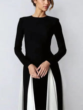 Load image into Gallery viewer, Elegant Black White Patchwork Maxi Dresses Women Fashion O-neck Long Sleeves Slim Dress
