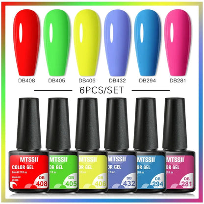 6PCS/Set Red Gel Nail Polish Set Glitter Sequins Semi Permanent Base Matte Top Coat Soak Off LED UV Nail Art Gel Varnish - Shop & Buy