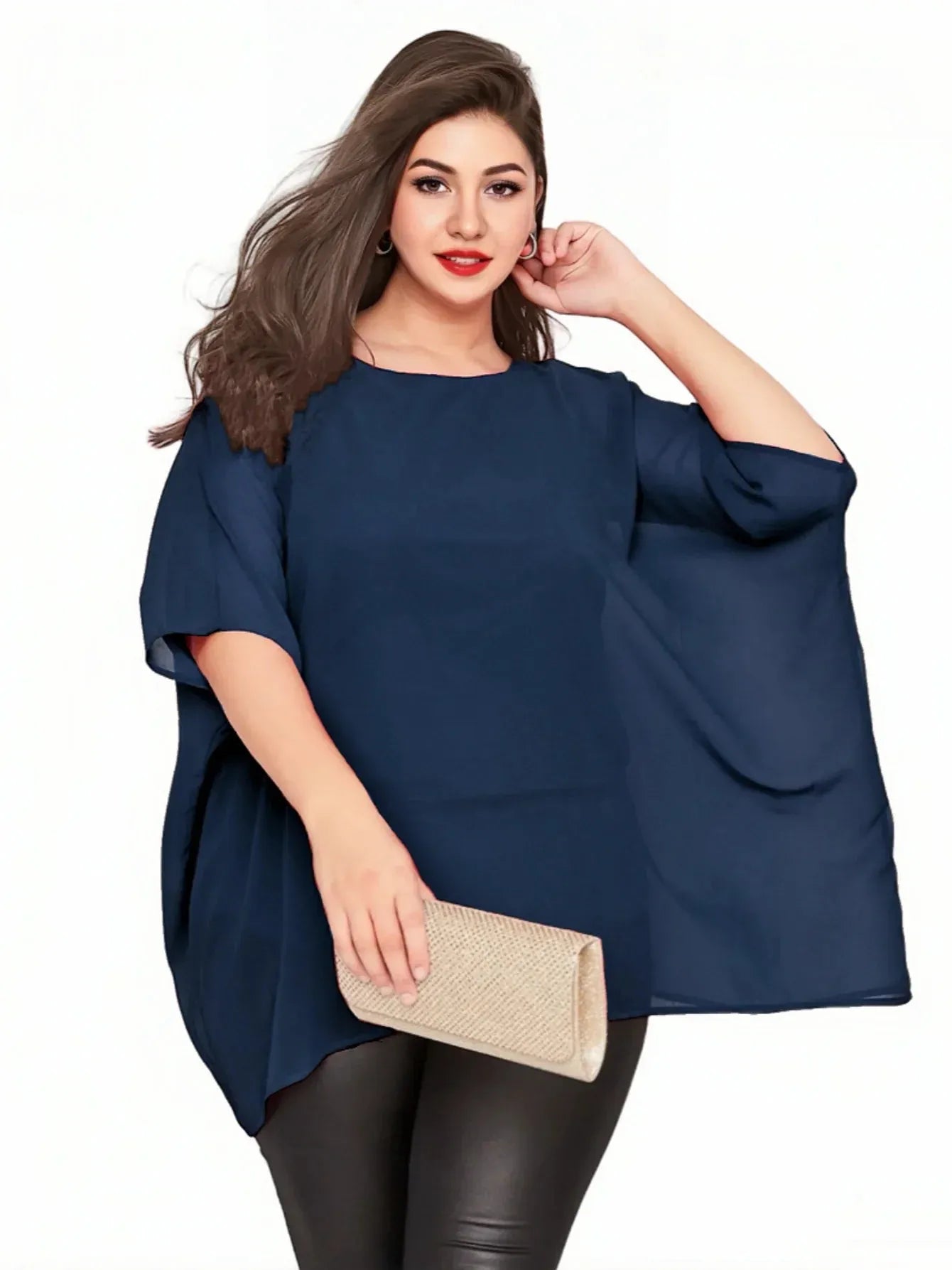 Womens Plus Size Elegant Summer Blouse Batwing Sleeve Oversized Chiffon Blouse Scoop Neck Large Size - Shop & Buy