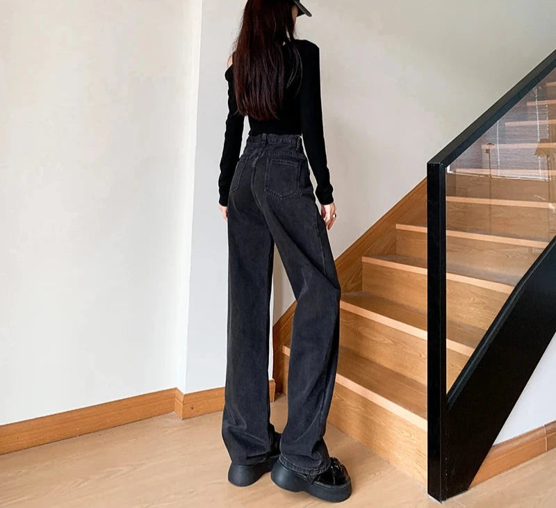 Jeans Women Wide Leg Pants Mom Femme Black Y2K Jeans High Waist Woman Trousers