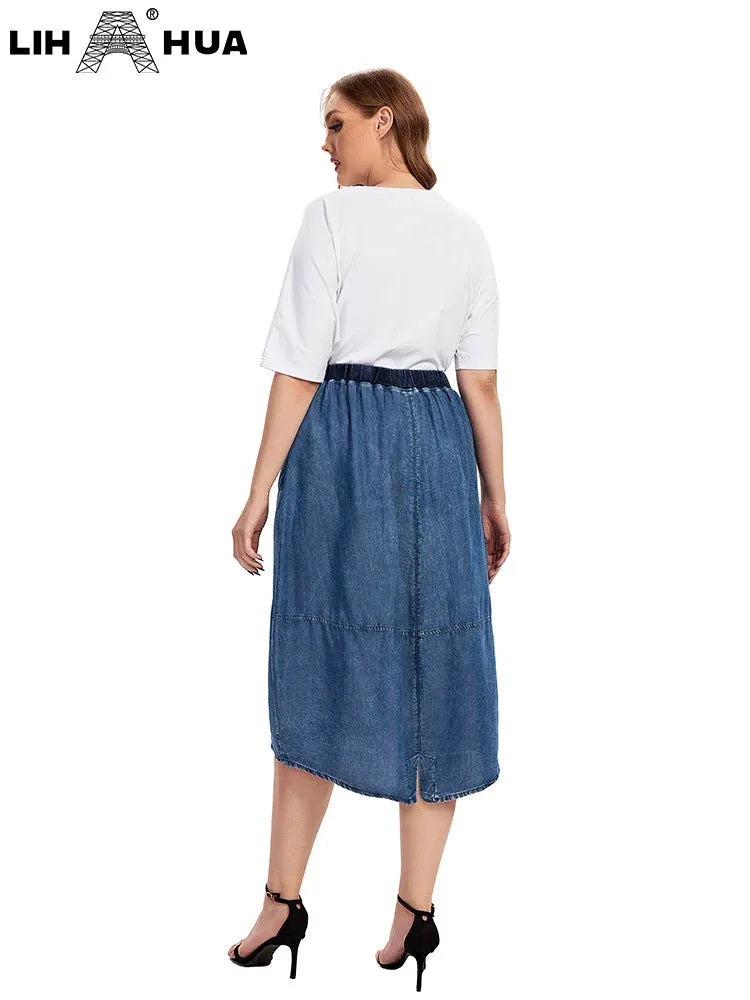 Women's Plus Size Denim Skirt Spring Chic Elegant Skirt For Chubby Women Cotton Woven Skirt - Shop & Buy