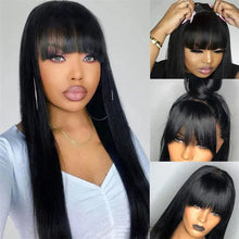 Load image into Gallery viewer, Silky Straight Wigs With Bangs For Women 14-26Inchs Glueless Brazilian Remy Human Hair Wigs
