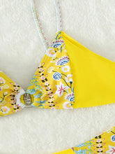 Load image into Gallery viewer, Sexy Flower Print Two Piece Swimsuit Set Triangle Bra Suspender Backless Bikini Set
