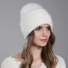 Load image into Gallery viewer, New Hat For Women Winter Knitted Angora Rabbit Fur Beanie Fashion With Rhinestone Warm Hats Female Luxury Brand Cap y2k
