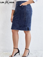 Load image into Gallery viewer, Women&#39;s Plus Size Denim Skirt Autumn Chic Elegant Skirt For Chubby Women Cotton Knitted Skirt
