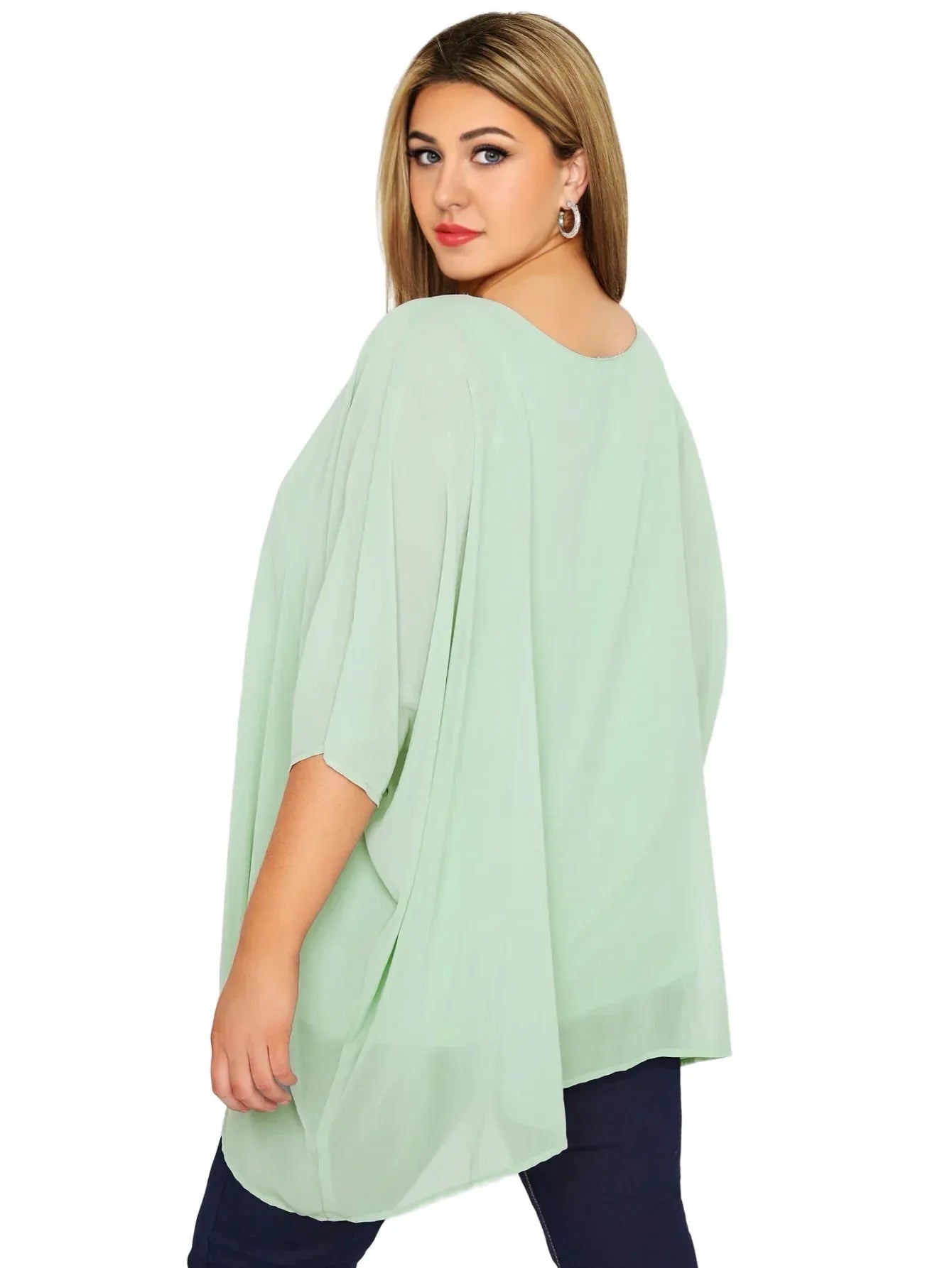 Womens Plus Size Elegant Summer Blouse Batwing Sleeve Oversized Chiffon Blouse - Shop & Buy