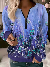 Load image into Gallery viewer, Plus Size Casual Shirt, Women&#39;s Plus Floral Print Half Zipper Long Sleeve Round Neck Top
