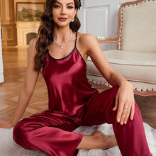 Load image into Gallery viewer, Women Sexy Satin Pijamas Set Lingerie Sleepwear Silk Saitn Nightwear Sleeveless Pajamas Set Home Wear
