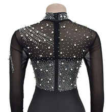 Load image into Gallery viewer, Pearls Rhinestone Romper for Women Jumpsuits Mesh See Through Skinny One Piece Overalls
