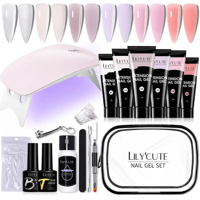 15ML Manicure Set Quick Nail Extension Gel With 6W UV Lamp Dryer Finger Extend Mold Slip Solution Nail Art Tools Kit - Shop & Buy