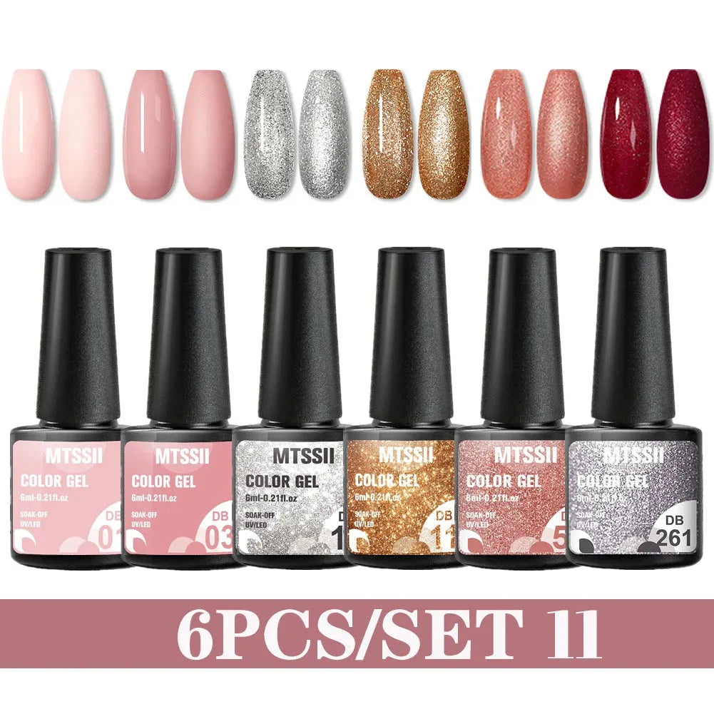 6PCS/SET Color Nail Gel Polish Set Kits  Base Top Coat  Varnish Soak Off UV Gel LED Semi Permanent All For Manicure Nail Art - Shop & Buy