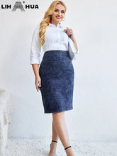 Load image into Gallery viewer, Women&#39;s Plus Size Denim Skirt Autumn Chic Elegant Skirt For Chubby Women Knitted Cotton Skirt
