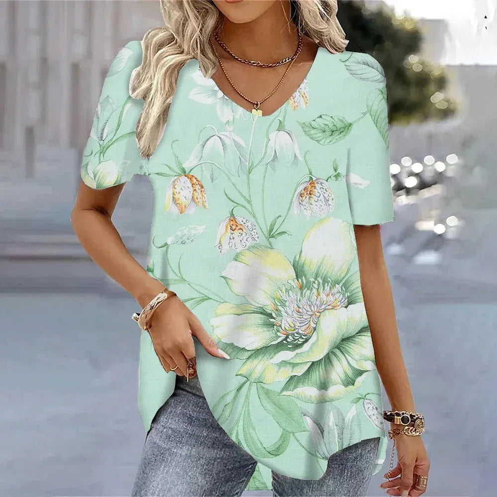 Women's 3d Bohemia Printed T shirts V-neck Short Sleeved Tops Fashion Hawaii Style Blouse Tops - Shop & Buy