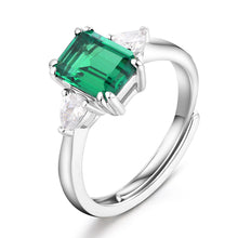 Load image into Gallery viewer, 925 Sterling Silver  Octagon Emerald Wedding Engagement Adjustable Ring Fine Jewelry
