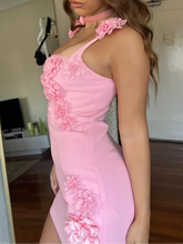 Load image into Gallery viewer, Women Sexy Pink 3d Flower Sling Mini Dress Fashion High Waist Sleeveless Bodycon Dress
