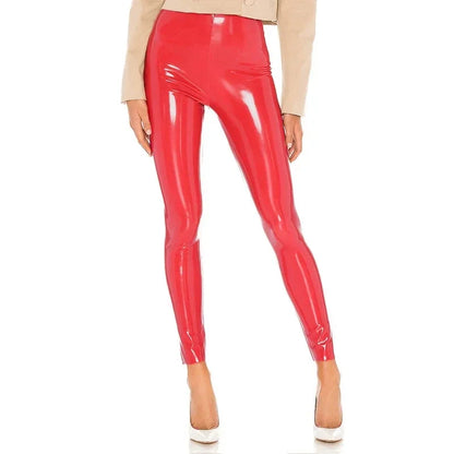 High Waist Faux Latex Seameless Legging Women Bodycon Shiny Patent Leather Trousers Ladies PVC Stretch Slim Cropped Pants