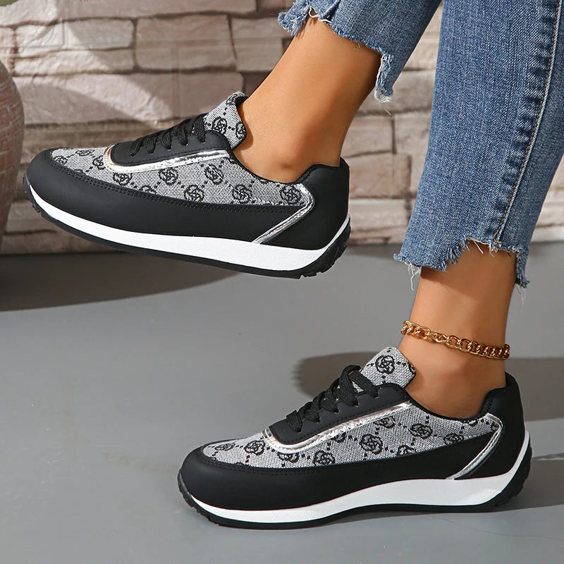 Fashion Print Platform Sneakers for Women Spring Casual Comfy Walking Shoes Woman Lightweight Non Slip Lace Up Sports Shoes