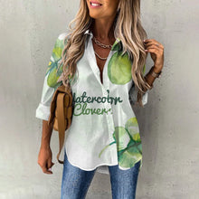 Load image into Gallery viewer, Spring Women&#39;s Blouse Long Sleeves Lucky Clover Printed Fashion Casual Button Down Shirts
