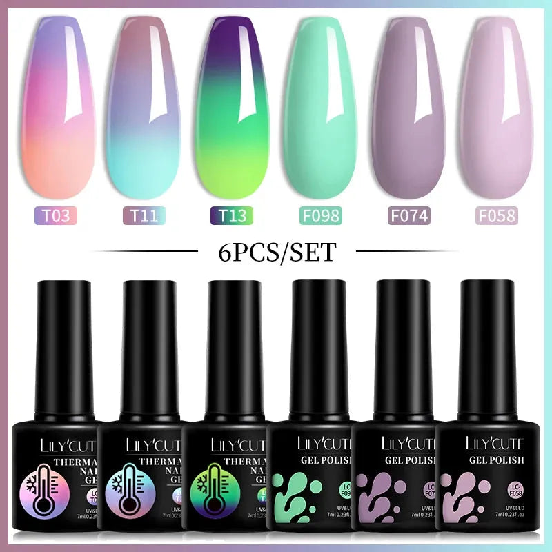 6PCs/Set Thermal Gel Nail Polish Set Winter Temperature Changing Gel Nail Set Semi Permanent Soak Off Nail Art Kit - Shop & Buy