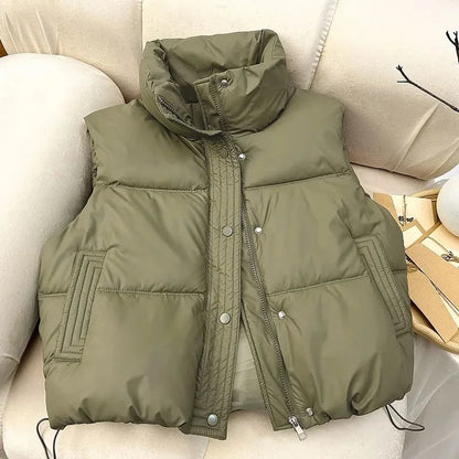 Women Winter Warm Waistcoat Ladies Sleeveless Stand Collar Coats Outerwear Casual Lightweight Puffer Vest Jackets - Shop & Buy