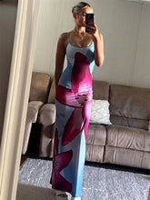 Load image into Gallery viewer, Printed Spaghetti Hot Backless Maxi Dress Women Fashion Slim Elegant Contrast Patchwork Halter Dresses
