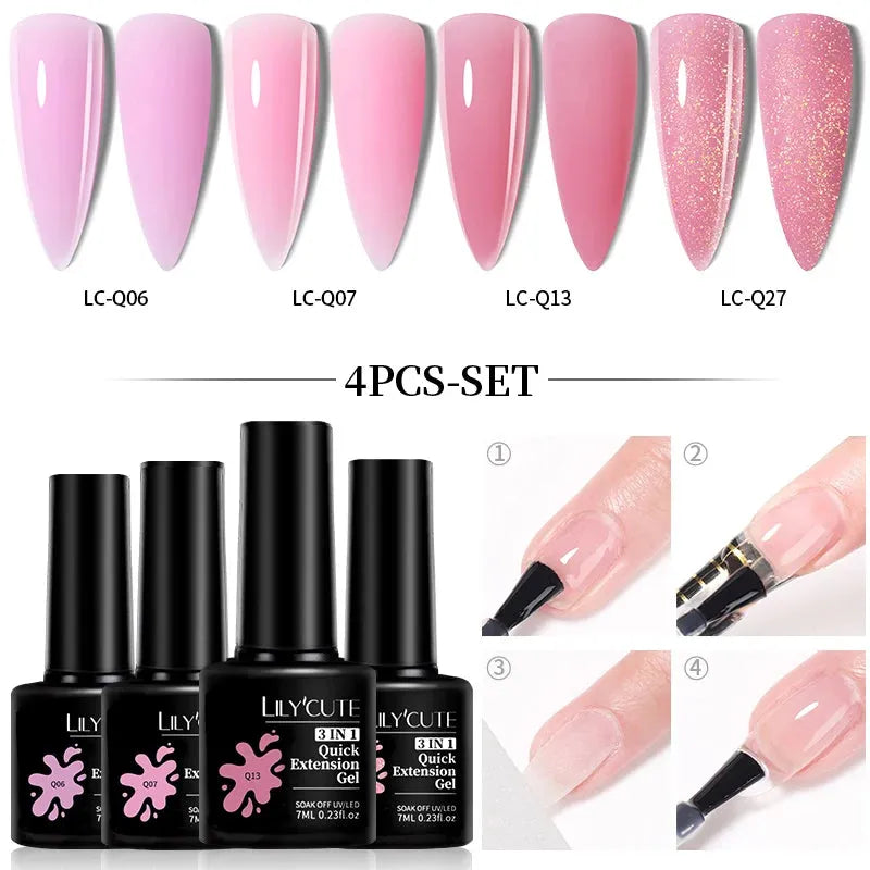 4PCs/Set Nail Extension UV Nail Gels Set Clear Nude Semi-permanent Quick Extension Set Nail Art Acrylic Gel Polish - Shop & Buy