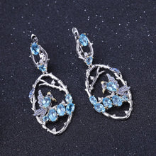 Load image into Gallery viewer, 7.13Ct Natural Swiss Blue Topaz Earrings Fine Jewelry 925 Sterling Silver Handmade Bird Drop Earrings for Women
