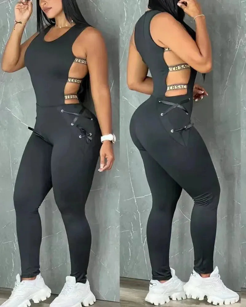 Women's Hollow Out Jumpsuit Summer Clothes Sleeveless Sexy Ladder Yoga Seamless Gym Skinny - Shop & Buy