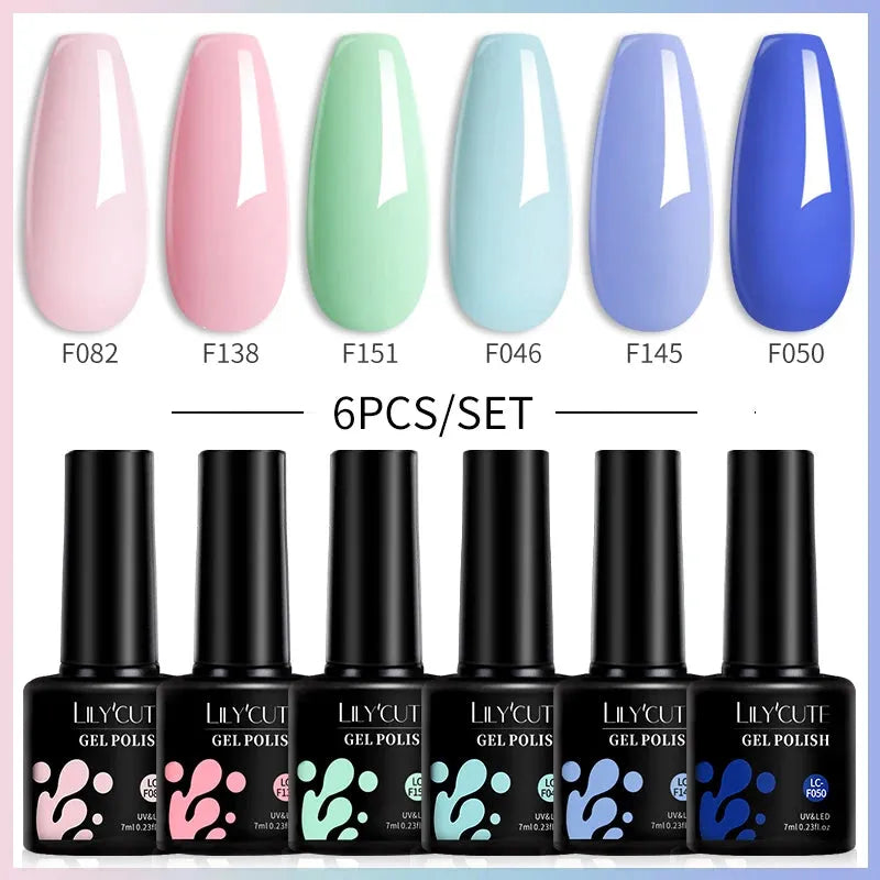 6Pcs/Set Macaron Color Gel Nail Polish Set Kit Spring 6 Colors UV LED Nail Art Gel Vernis Semi Permanent Base Top Coat - Shop & Buy