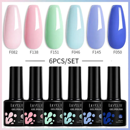 6Pcs/Set Macaron Color Gel Nail Polish Set Kit Spring 6 Colors UV LED Nail Art Gel Vernis Semi Permanent Base Top Coat - Shop & Buy