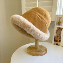 Load image into Gallery viewer, Winter Soft Thickened Plush Bucket Hat Large Size Warm Rabbit Fur Hats For Women Flat Top Windproof Panama Outdoor Warm Beanies
