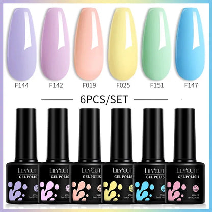 6Pcs/Set Macaron Color Gel Nail Polish Set Kit Spring 6 Colors UV LED Nail Art Gel Vernis Semi Permanent Base Top Coat - Shop & Buy