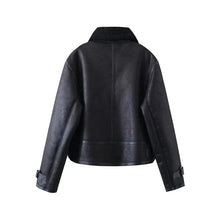 Load image into Gallery viewer, New autumn women&#39;s black temperament versatile loose belted double-sided jacket coat short zipper decoration
