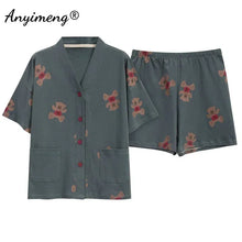 Load image into Gallery viewer, 5XL Summer Plus Size Kimono Cardigan Women Pajama Knitted Cotton Nightwear Cute Printing Sleepwear
