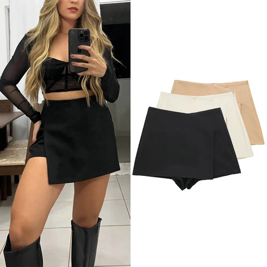 Black Shorts Women Solid Asymmetric High Waist Shorts Skirt Side Zipper Mini Shorts